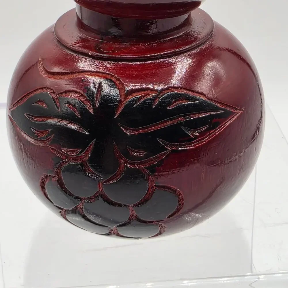 Chinese Carved Red Wood Hulu Gourd Bottle Feng Shui Art Collectible 5